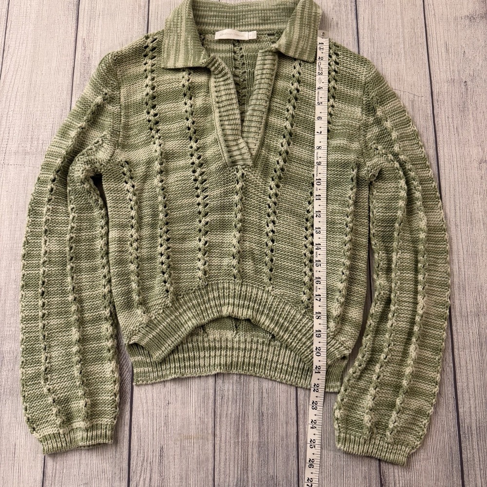 Jonathan Simkhai Berenice Polo Sweater Open Knit V-Neck Green Small Women's - Picture 4 of 7